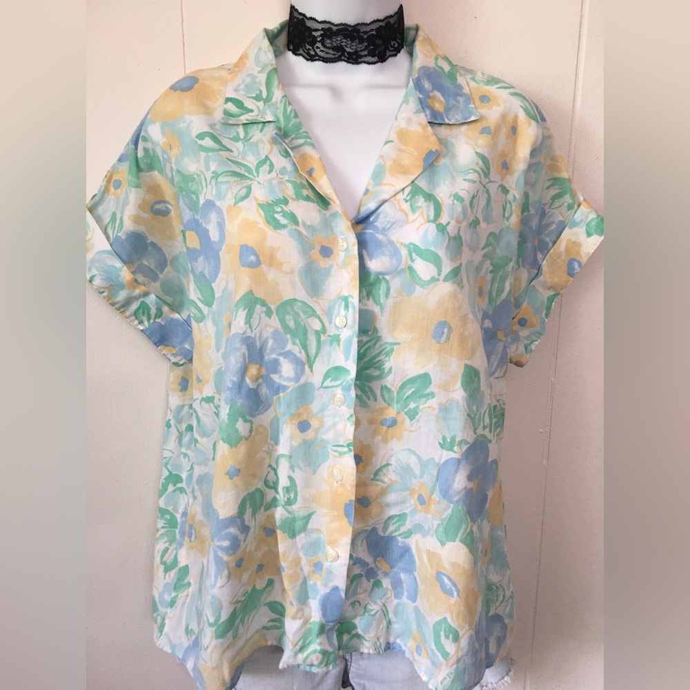 Vintage Pastel Floral Print Button Up Top - Picture 3 of 7